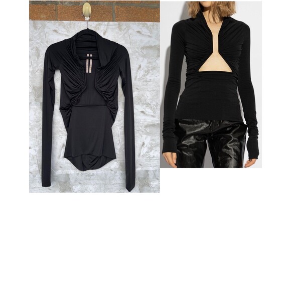 RICK OWENS Cutout ruched stretch-jersey top size 36/6 - Picture 2 of 9